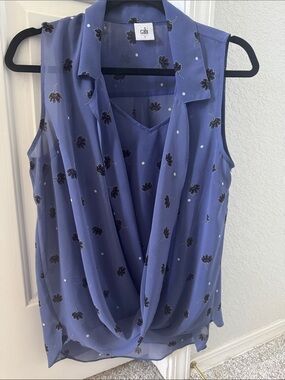 CAbi Periwinkle Draped Floral Sleeveless Camisole